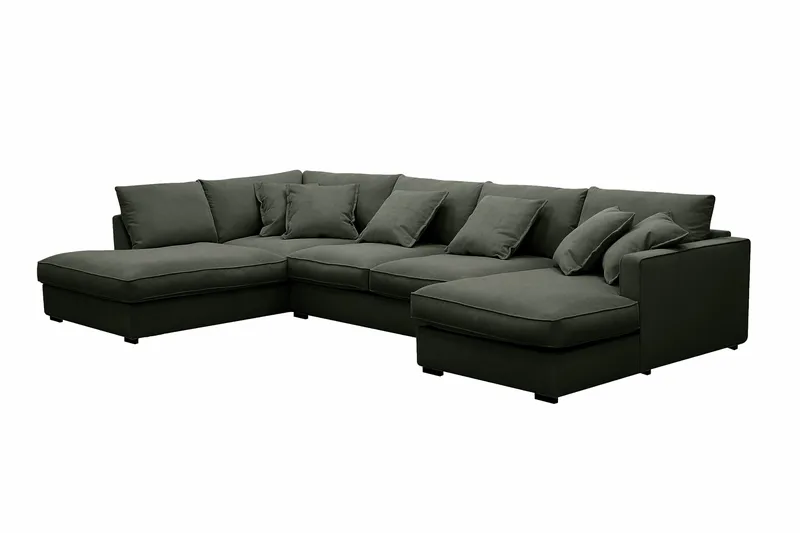 Rossita Lyx 5-istuttava Oikeakätinen U-muotoinen Extra syvä Sohva Divaanilla ja Lepotuoliosalla Vakosametilla - Tummanvihreä - Huonekalut - Sohva - Divaanisohva