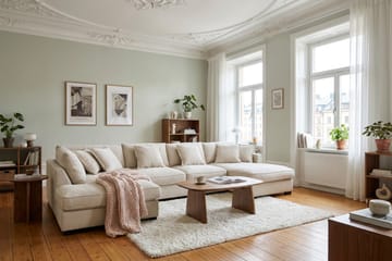 Rossita Lyx 5-istuttava Vasenkätinen U-muotoinen Extra syvä Sohva Divaanilla ja Lepotuoliosalla Chenille-kankaalla - Trenza 06, Beige Chenille - Huonekalut - Sohva - Divaanisohva