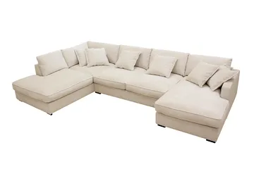 Rossita Lyx 5-istuttava Vasenkätinen U-muotoinen Extra syvä Sohva Divaanilla ja Lepotuoliosalla Chenille-kankaalla - Trenza 06, Beige Chenille - Huonekalut - Sohva - Divaanisohva