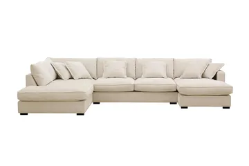 Rossita Lyx 5-istuttava Vasenkätinen U-muotoinen Extra syvä Sohva Divaanilla ja Lepotuoliosalla Chenille-kankaalla - Trenza 06, Beige Chenille - Huonekalut - Sohva - Divaanisohva