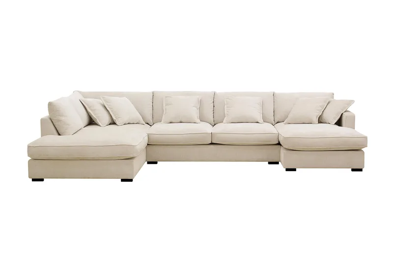 Rossita Lyx 5-istuttava Vasenkätinen U-muotoinen Extra syvä Sohva Divaanilla ja Lepotuoliosalla Chenille-kankaalla - Trenza 06, Beige Chenille - Huonekalut - Sohva - Divaanisohva