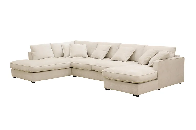 Rossita Lyx 5-istuttava Vasenkätinen U-muotoinen Extra syvä Sohva Divaanilla ja Lepotuoliosalla Chenille-kankaalla - Trenza 06, Beige Chenille - Huonekalut - Sohva - Divaanisohva