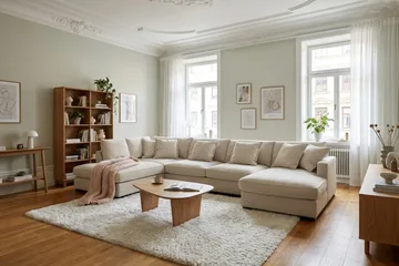 Rossita Lyx 5-istuttava Vasenkätinen U-muotoinen Extra syvä Sohva Divaanilla ja Lepotuoliosalla Kankaalla - Beige - Huonekalut - Sohva - Divaanisohva