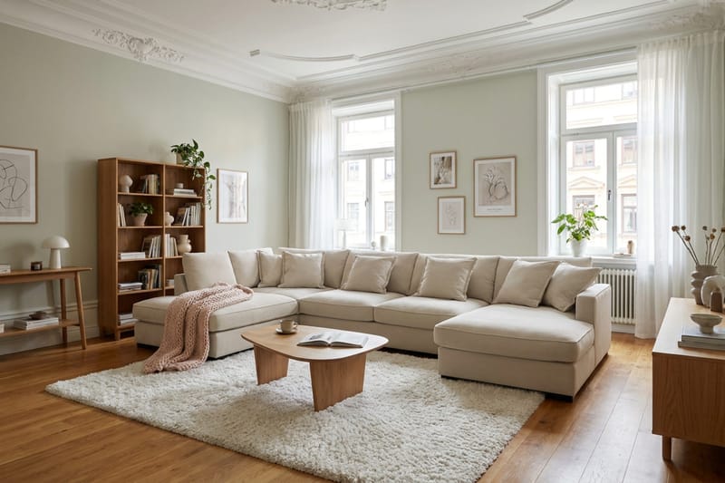Rossita Lyx 5-istuttava Vasenkätinen U-muotoinen Extra syvä Sohva Divaanilla ja Lepotuoliosalla Kankaalla - Beige - Huonekalut - Sohva - Divaanisohva