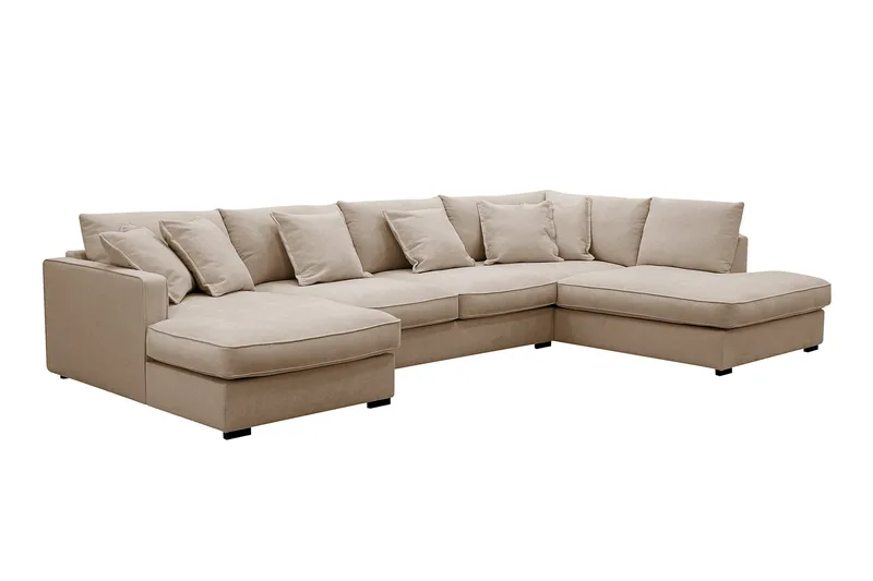 Rossita Lyx 5-istuttava Vasenkätinen U-muotoinen Extra syvä Sohva Divaanilla ja Lepotuoliosalla Kankaalla - Vaaleanruskea - Huonekalut - Sohva - Divaanisohva