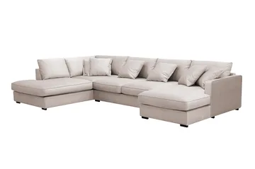 Rossita Lyx 5-istuttava Vasenkätinen U-muotoinen Extra syvä Sohva Divaanilla ja Lepotuoliosalla Sametilla - Beige - Huonekalut - Sohva - Divaanisohva