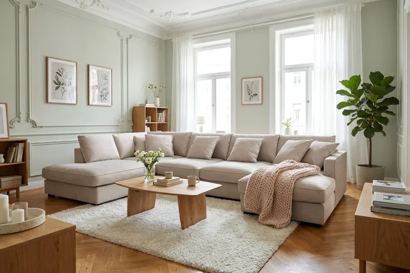Rossita Lyx 5-istuttava Vasenkätinen U-muotoinen Extra syvä Sohva Divaanilla ja Lepotuoliosalla Sametilla - Beige - Huonekalut - Sohva - Divaanisohva
