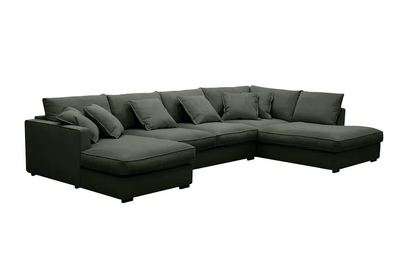Rossita Lyx 5-istuttava Vasenkätinen U-muotoinen Extra syvä Sohva Divaanilla ja Lepotuoliosalla Vakosametilla - Tummanvihreä - Huonekalut - Sohva - Divaanisohva