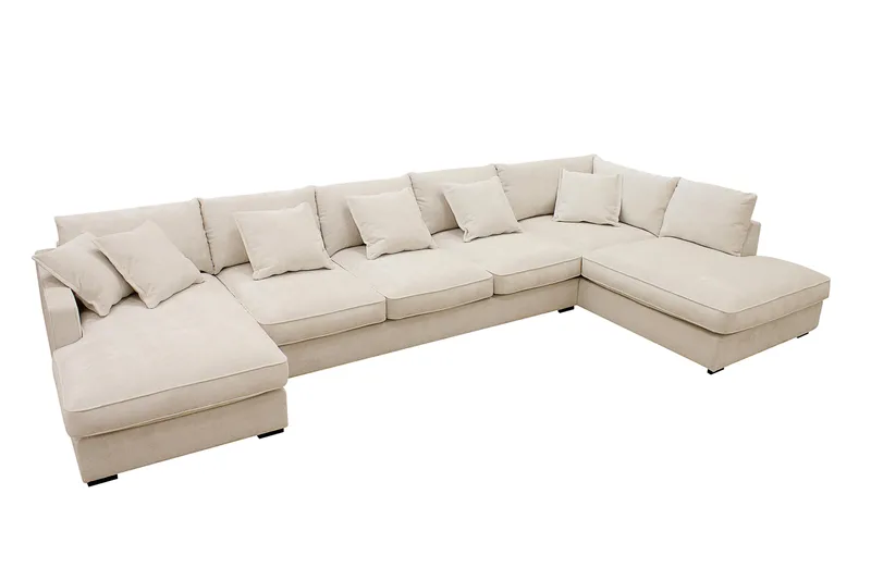 Rossita Lyx 6-istuttava Oikeakätinen U-muotoinen Extra syvä Sohva Divaanilla ja Lepotuoliosalla Chenille-kankaalla - Beige - Huonekalut - Sohva - Divaanisohva