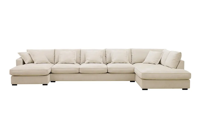 Rossita Lyx 6-istuttava Oikeakätinen U-muotoinen Extra syvä Sohva Divaanilla ja Lepotuoliosalla Chenille-kankaalla, Beige