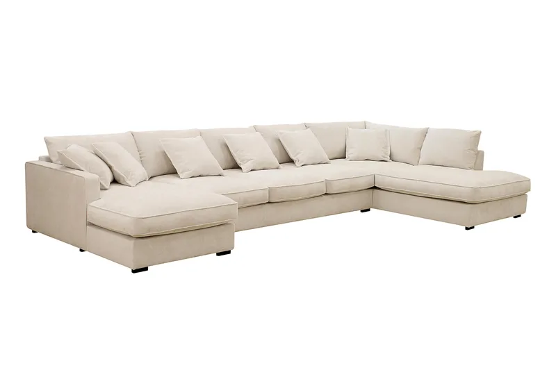 Rossita Lyx 6-istuttava Oikeakätinen U-muotoinen Extra syvä Sohva Divaanilla ja Lepotuoliosalla Chenille-kankaalla - Beige - Huonekalut - Sohva - Divaanisohva