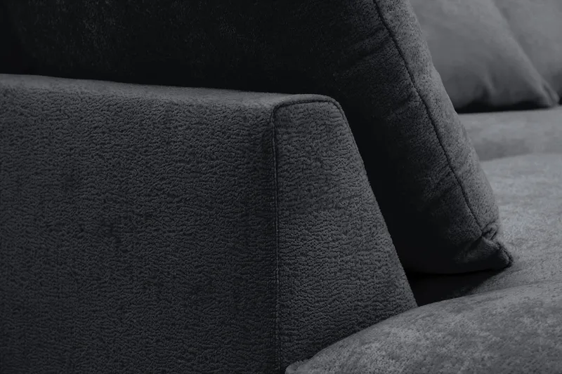 Rossita Lyx 6-istuttava Oikeakätinen U-muotoinen Extra syvä Sohva Divaanilla ja Lepotuoliosalla Chenille-kankaalla - Musta - Huonekalut - Sohva - Divaanisohva