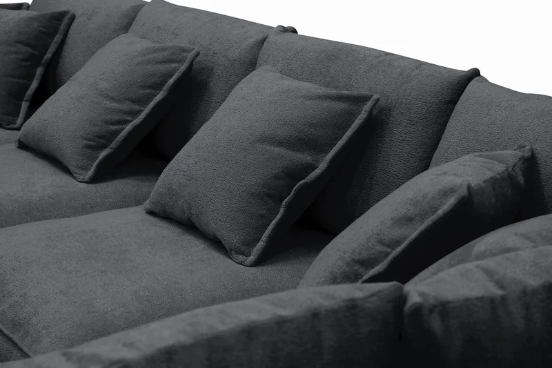 Rossita Lyx 6-istuttava Oikeakätinen U-muotoinen Extra syvä Sohva Divaanilla ja Lepotuoliosalla Chenille-kankaalla - Musta - Huonekalut - Sohva - Divaanisohva