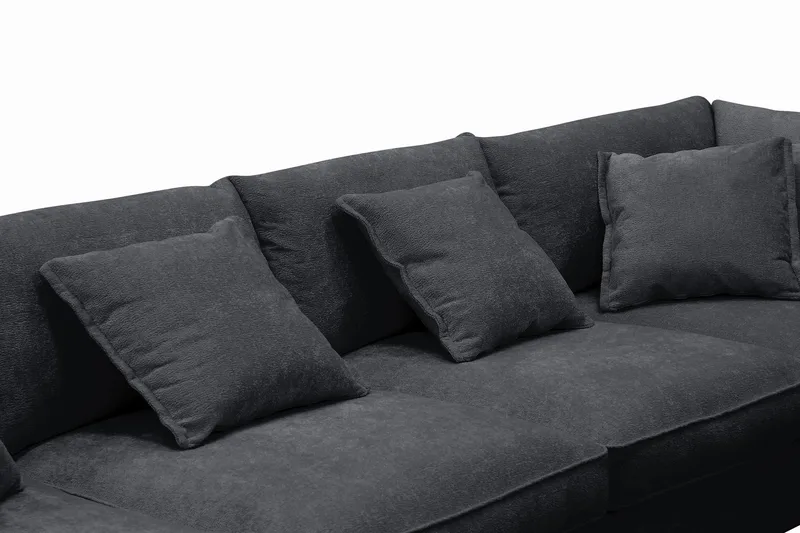 Rossita Lyx 6-istuttava Oikeakätinen U-muotoinen Extra syvä Sohva Divaanilla ja Lepotuoliosalla Chenille-kankaalla - Musta - Huonekalut - Sohva - Divaanisohva