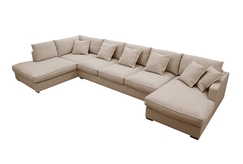 Rossita Lyx 6-istuttava Oikeakätinen U-muotoinen Extra syvä Sohva Divaanilla ja Lepotuoliosalla Kankaalla - Vaaleanruskea - Huonekalut - Sohva - Divaanisohva