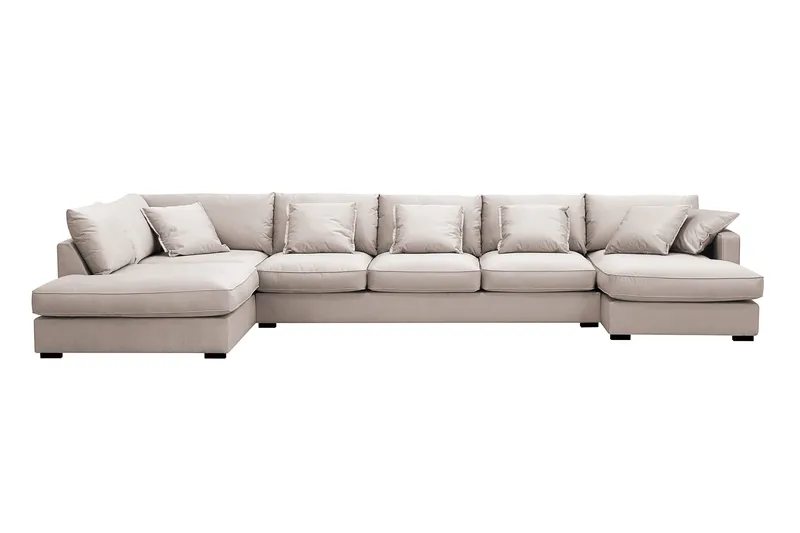 Rossita Lyx 6-istuttava Oikeakätinen U-muotoinen Extra syvä Sohva Divaanilla ja Lepotuoliosalla Sametilla - Beige - Huonekalut - Sohva - Divaanisohva