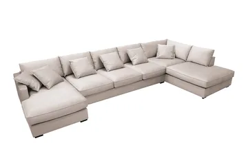 Rossita Lyx 6-istuttava Oikeakätinen U-muotoinen Extra syvä Sohva Divaanilla ja Lepotuoliosalla Sametilla - Beige - Huonekalut - Sohva - Divaanisohva