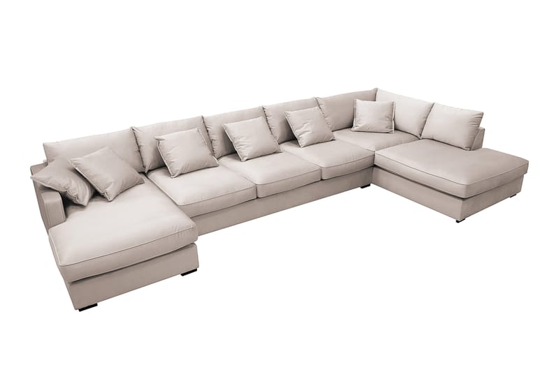 Rossita Lyx 6-istuttava Oikeakätinen U-muotoinen Extra syvä Sohva Divaanilla ja Lepotuoliosalla Sametilla - Beige - Huonekalut - Sohva - Divaanisohva