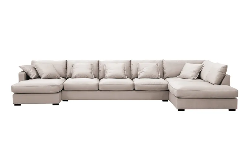 Rossita Lyx 6-istuttava Oikeakätinen U-muotoinen Extra syvä Sohva Divaanilla ja Lepotuoliosalla Sametilla, Beige