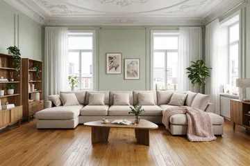 Rossita Lyx 6-istuttava Oikeakätinen U-muotoinen Extra syvä Sohva Divaanilla ja Lepotuoliosalla Sametilla - Beige - Huonekalut - Sohva - Divaanisohva