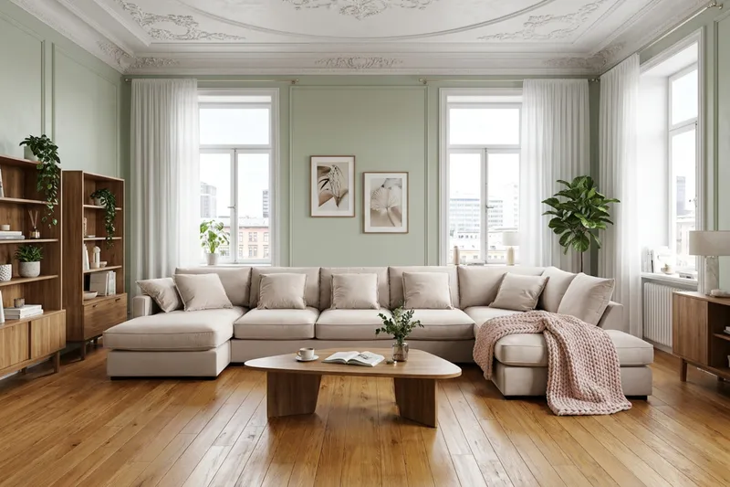 Rossita Lyx 6-istuttava Oikeakätinen U-muotoinen Extra syvä Sohva Divaanilla ja Lepotuoliosalla Sametilla - Beige - Huonekalut - Sohva - Divaanisohva