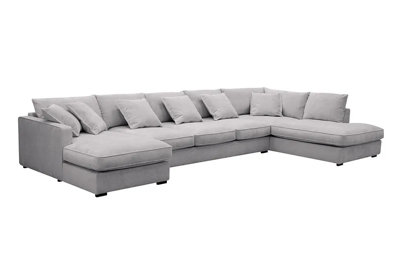 Rossita Lyx 6-istuttava Vasenkätinen U-muotoinen Extra syvä Sohva Divaanilla ja Lepotuoliosalla Chenille-kankaalla - Harmaa - Huonekalut - Sohva - Divaanisohva