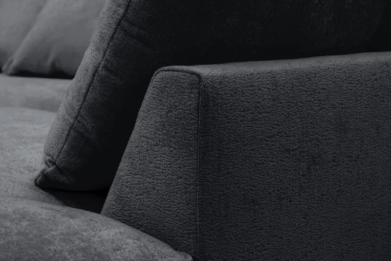 Rossita Lyx 6-istuttava Vasenkätinen U-muotoinen Extra syvä Sohva Divaanilla ja Lepotuoliosalla Chenille-kankaalla - Musta - Huonekalut - Sohva - Divaanisohva