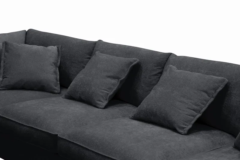Rossita Lyx 6-istuttava Vasenkätinen U-muotoinen Extra syvä Sohva Divaanilla ja Lepotuoliosalla Chenille-kankaalla - Musta - Huonekalut - Sohva - Divaanisohva