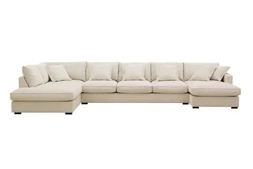 Rossita Lyx 6-istuttava Vasenkätinen U-muotoinen Extra syvä Sohva Divaanilla ja Lepotuoliosalla Chenille-kankaalla - Trenza 06, Beige Chenille - Huonekalut - Sohva - Divaanisohva