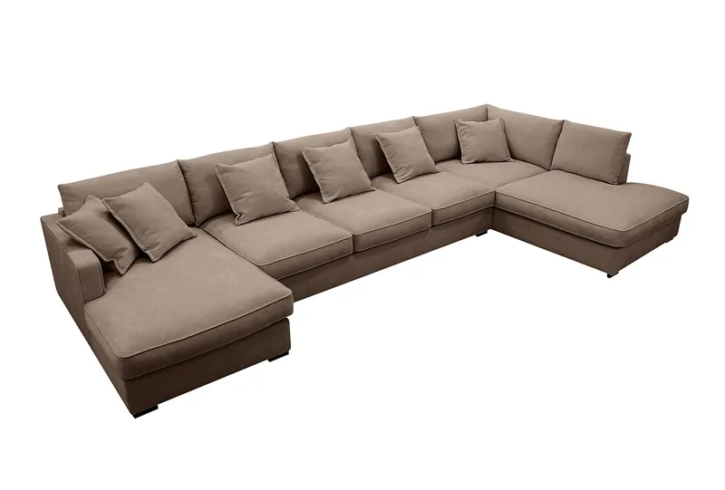 Rossita Lyx 6-istuttava Vasenkätinen U-muotoinen Extra syvä Sohva Divaanilla ja Lepotuoliosalla Kankaalla - Tummanruskea - Huonekalut - Sohva - Divaanisohva