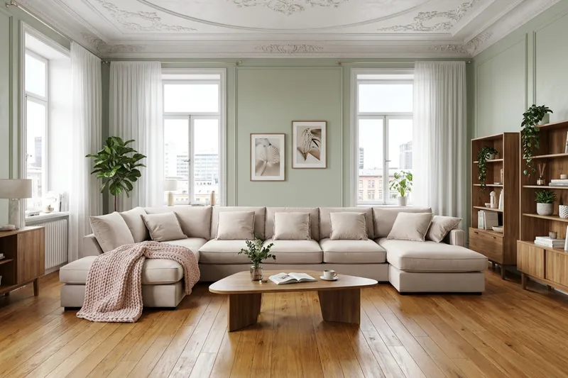 Rossita Lyx 6-istuttava Vasenkätinen U-muotoinen Extra syvä Sohva Divaanilla ja Lepotuoliosalla Sametilla - Beige - Huonekalut - Sohva - Divaanisohva