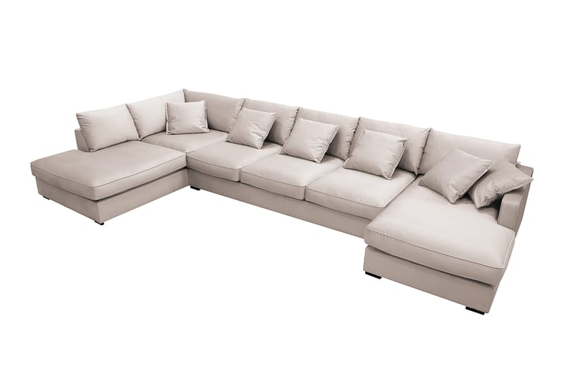 Rossita Lyx 6-istuttava Vasenkätinen U-muotoinen Extra syvä Sohva Divaanilla ja Lepotuoliosalla Sametilla - Beige - Huonekalut - Sohva - Divaanisohva