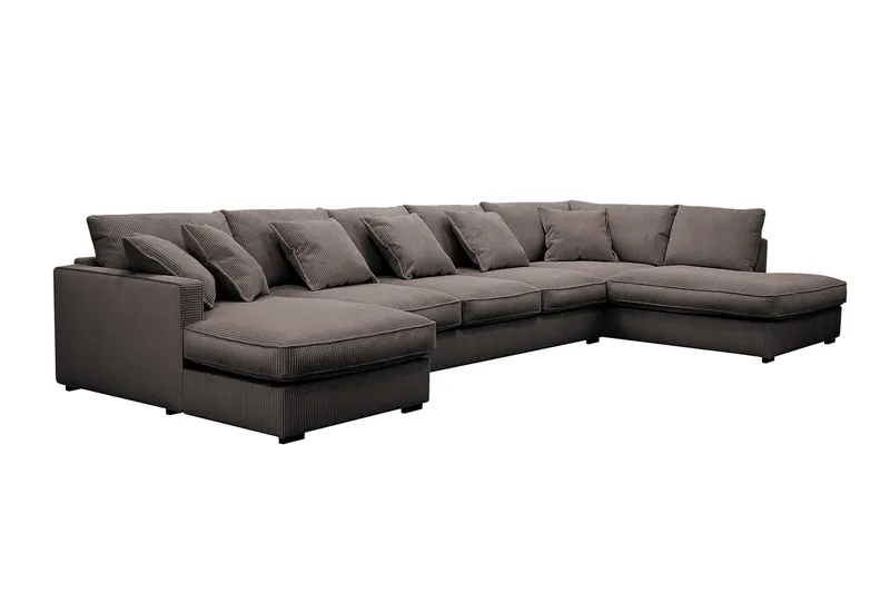 Rossita Lyx 6-istuttava Vasenkätinen U-muotoinen Extra syvä Sohva Divaanilla ja Lepotuoliosalla Vakosametilla - Ruskea - Huonekalut - Sohva - Divaanisohva