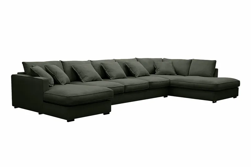 Rossita Lyx 6-istuttava Vasenkätinen U-muotoinen Extra syvä Sohva Divaanilla ja Lepotuoliosalla Vakosametilla - Tummanvihreä - Huonekalut - Sohva - Divaanisohva
