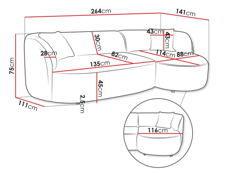 Rylian 3-istuttava sohva divaanilla - vaaleanharmaa - Huonekalut - Sohva - Kulmasohva