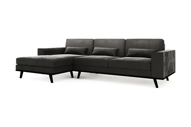 Copenhagen 4-istuttava Vasenkätinen L-muotoinen Divaanisohva Sametilla - Tummanharmaa - Huonekalut - Sohva - Samettisohva