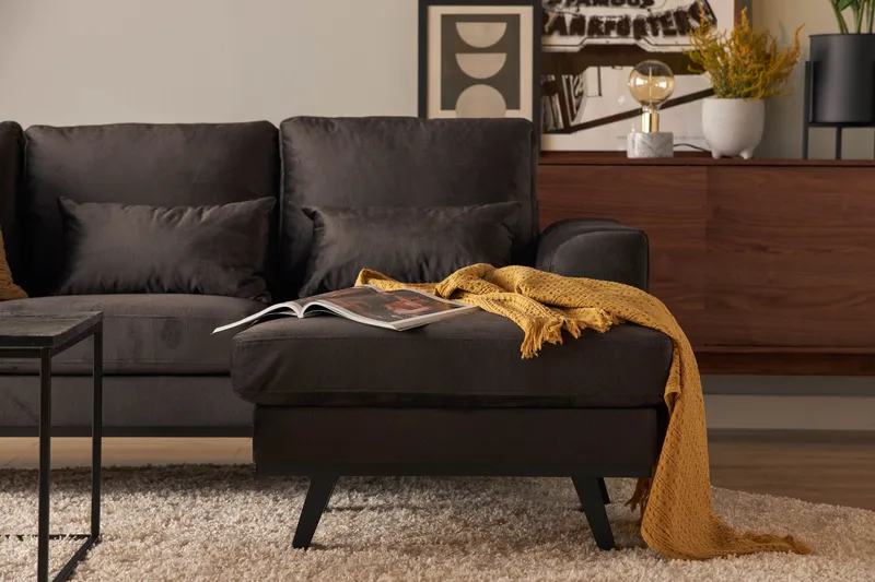 Copenhagen Compact 3-istuttava Käännettävä L-muotoinen Divaanisohva Sametilla - Tummanharmaa - Huonekalut - Sohva - Samettisohva