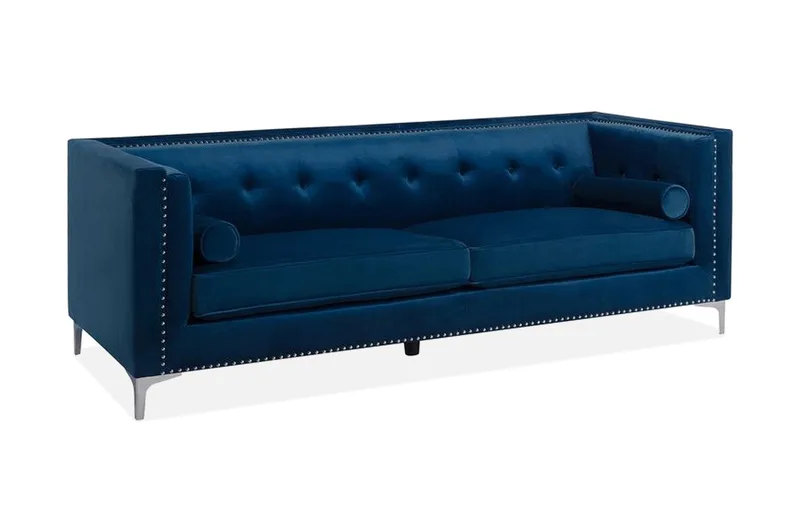 Llawhaden suorakaiteen muotoinen Chesterfield samettisohva 211 cm, Sininen
