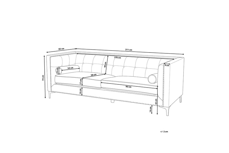 Llawhaden suorakaiteen muotoinen Chesterfield samettisohva 211 cm - Sininen - Huonekalut - Sohva - Samettisohva