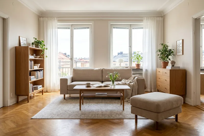 Scandi Deep 3-istuttava sohva kankaalla - Beige - Huonekalut - Sohva - 3:n istuttava sohva