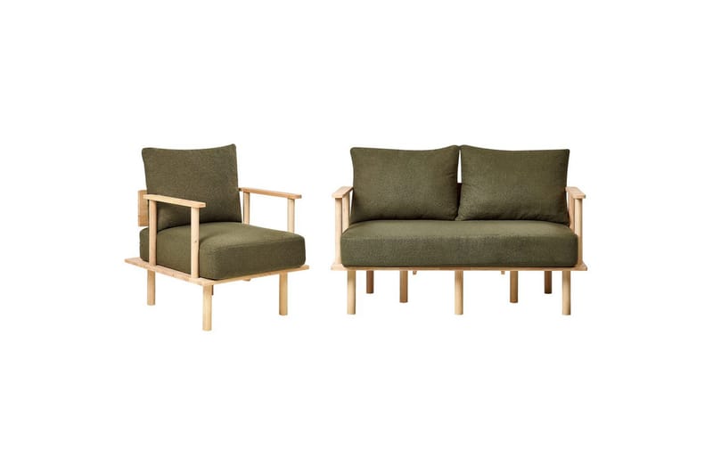 Soffgrupp Beliani Asker Beige, ljust trä Green||Light colored wood - Huonekalut - Sohva - Sohvaryhmä