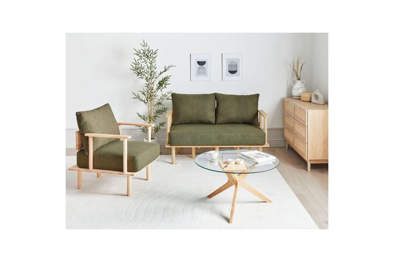 Soffgrupp Beliani Asker Beige, ljust trä Green||Light colored wood - Huonekalut - Sohva - Sohvaryhmä