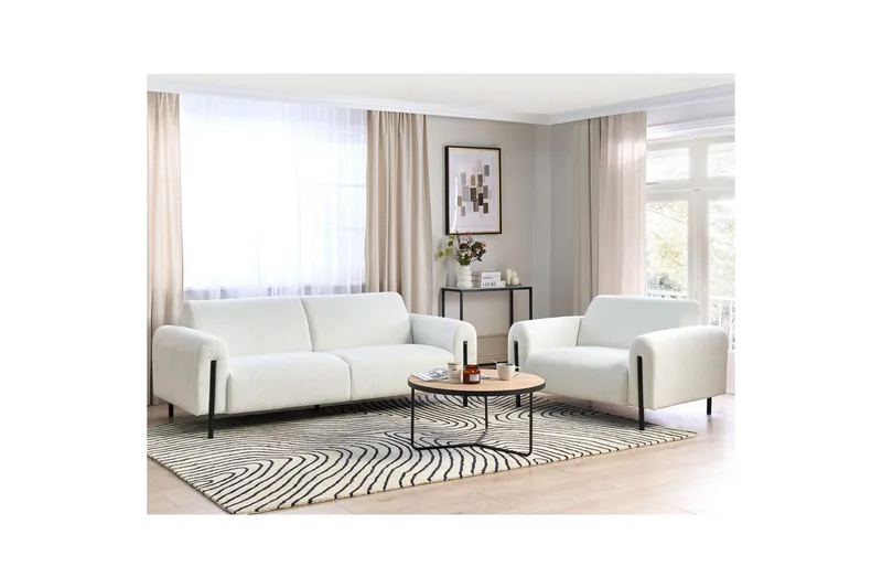 Soffgrupp Beliani Askim Beige/svart, Polyester White||Black - Huonekalut - Sohva - Sohvaryhmä