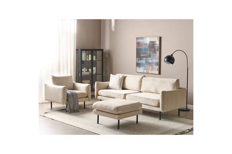 Soffgrupp med fotpall Beliani Vinterbro Beige/svart, Sammet Beige||Black - Huonekalut - Sohva - Sohvaryhmä