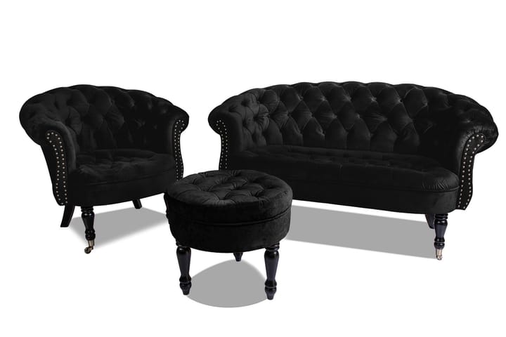 Sohva Chester Ludovic 2:n ist - Musta - 2:n istuttava sohva - Howard-sohvat - Samettisohva