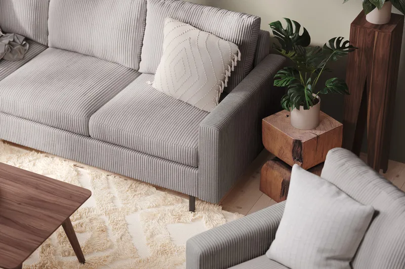 Peppe 4-istuttava Vasenkätinen L-muotoinen Divaanisohva Manchesterista - Tummanharmaa - Huonekalut - Sohva - Divaanisohva - 4 istuttava sohva divaanilla