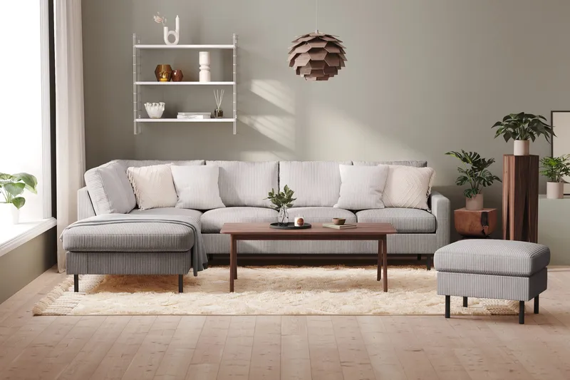 Peppe 4-istuttava Vasenkätinen L-muotoinen Divaanisohva Manchesterista - Tummanharmaa - Huonekalut - Sohva - Divaanisohva - 4 istuttava sohva divaanilla