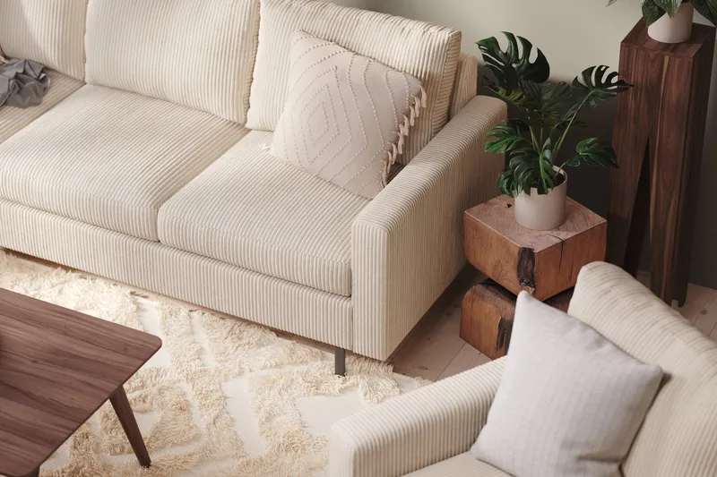 Peppe 4-istuttava Vasenkätinen L-muotoinen Divaanisohva Manchesterista - Beige - Huonekalut - Sohva - Divaanisohva - 4 istuttava sohva divaanilla