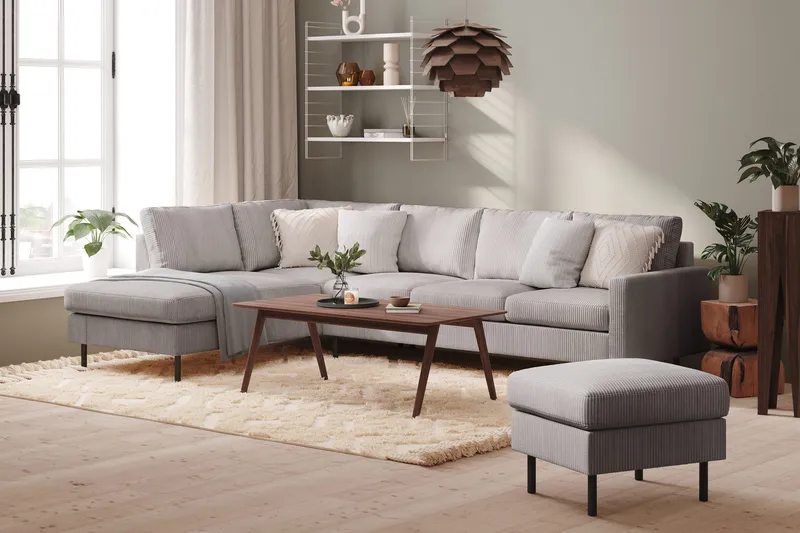 Peppe 4-istuttava Vasenkätinen L-muotoinen Divaanisohva Manchesterista - Tummanharmaa - Huonekalut - Sohva - Divaanisohva - 4 istuttava sohva divaanilla