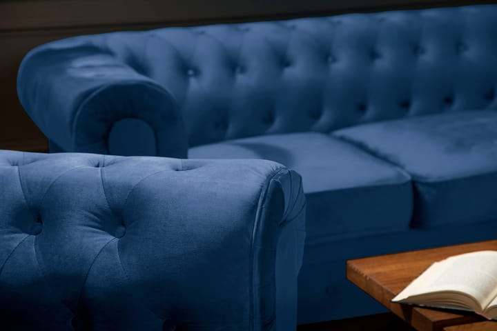 Sohva Walton Lyx 2:n ist Sininen sametti - 2:n istuttava sohva - Samettisohva - Howard-sohvat